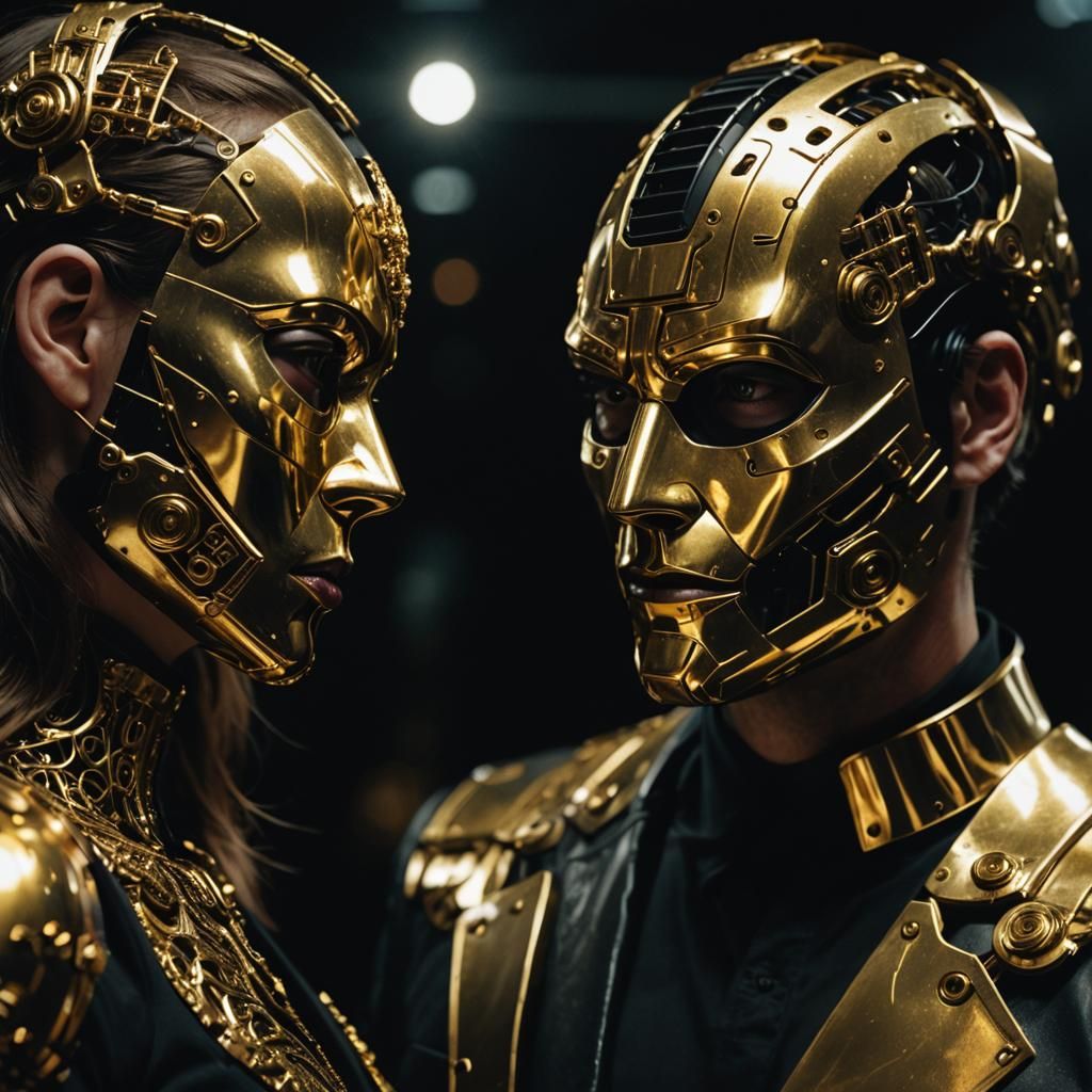 Intense Neo-Noir: Woman in Gold Mask, Man in Titanium