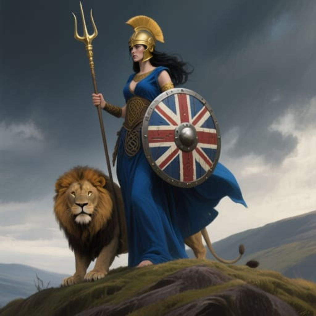 Celtic Warrior Goddess Britannia with Lion