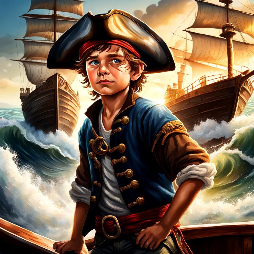 Young Pirate Boy on Boat at Port