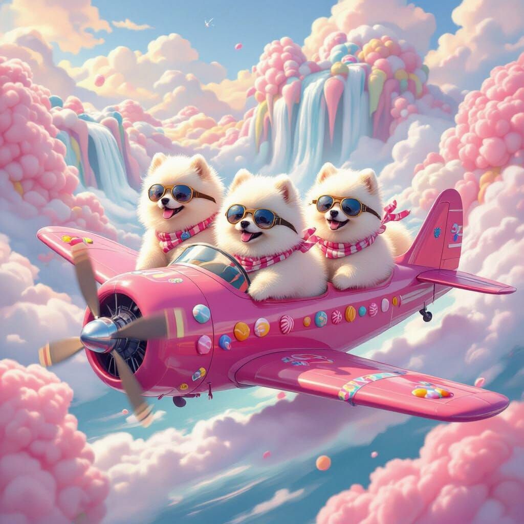 Pomeranian Pilots Fly Candy Plane Over Candyland