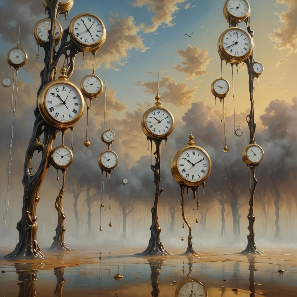 Salvador Dali melting clocks painted by Rene Magritte