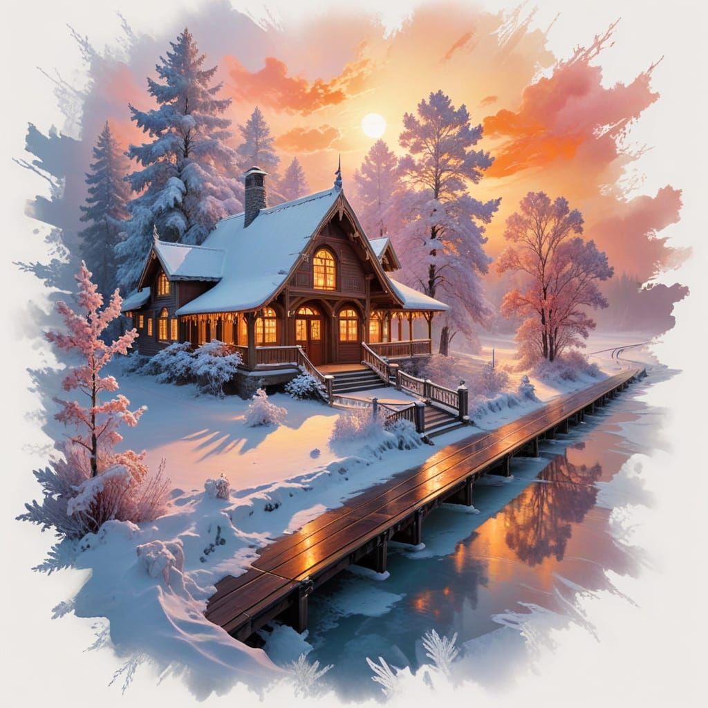 Winter Train Station in a Frost-Kissed Expanse