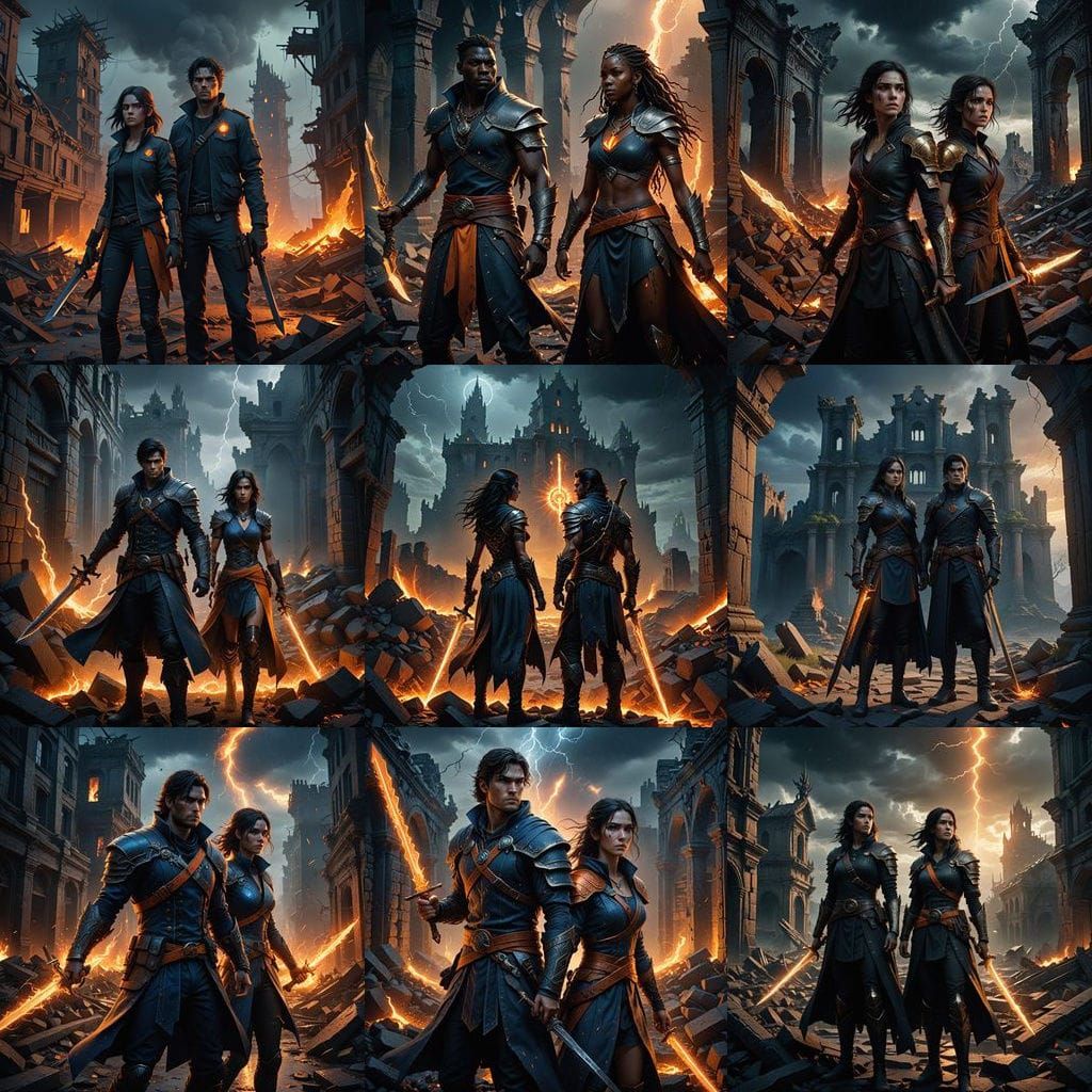 Fantasy Twins Unite Amidst Shattered City Ruins in Cyberpunk...