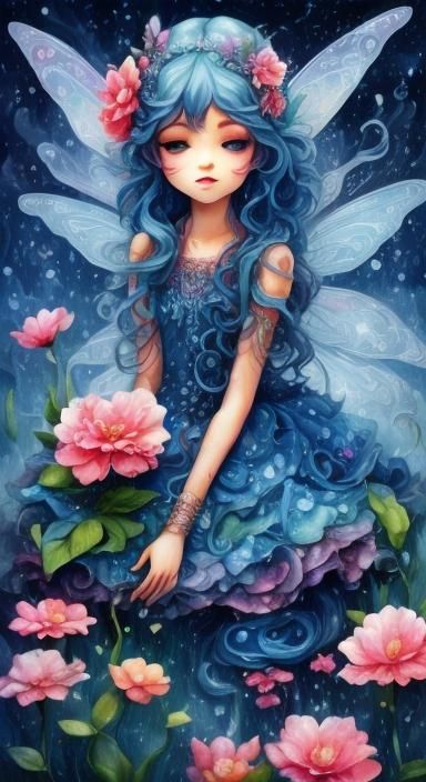 Fairy Sleeping in Pink Flower, Graffiti Art Style