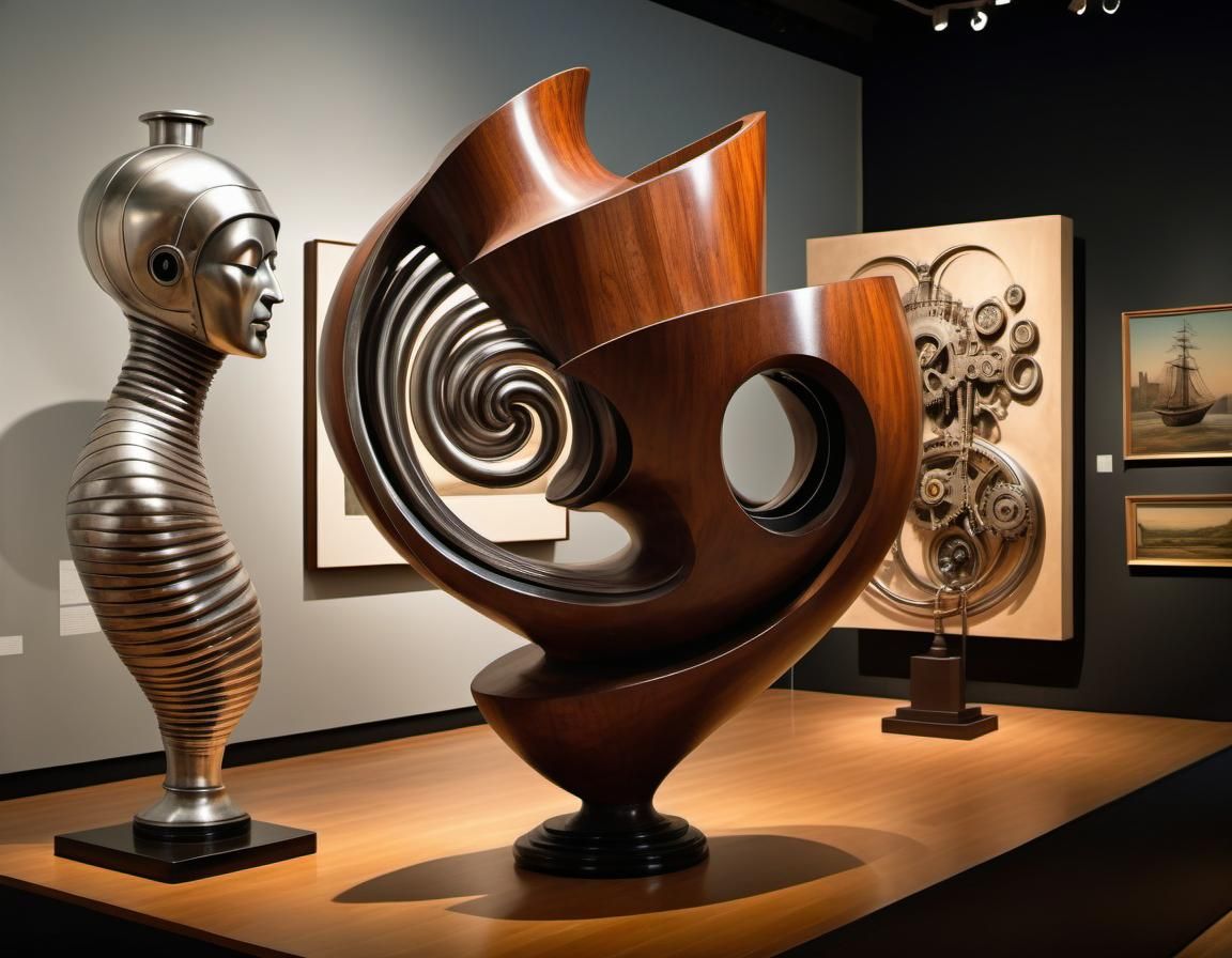 Steampunk Sculpture in Art Museum, Surrealist Style