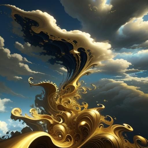Golden Abstract Fractal Against a Cloudy Sky