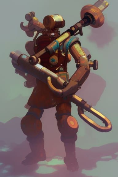 Steampunk Mech Warrior in Art Nouveau Style