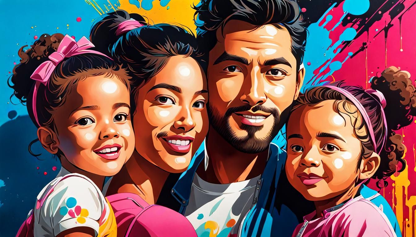 Family Portrait in Starry Wonderland: Impressionist Gouache ...