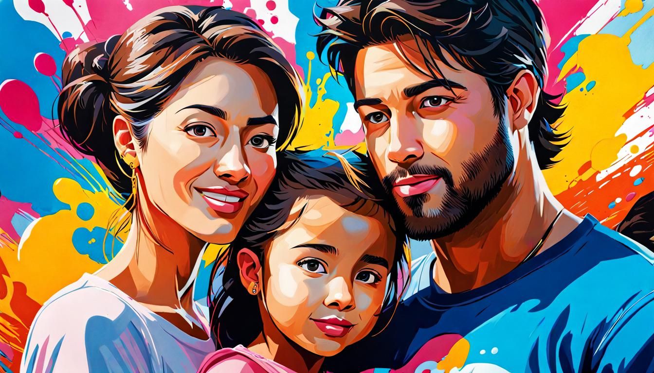 Family Portrait in Starry Wonderland: Gouache Impressionist ...