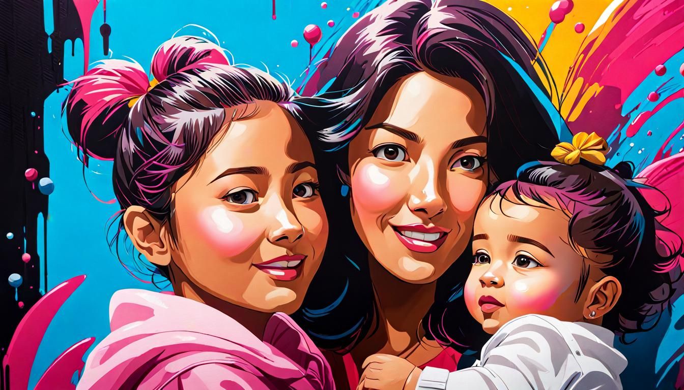 Family Portrait in Starry Wonderland, Impasto Gouache Style