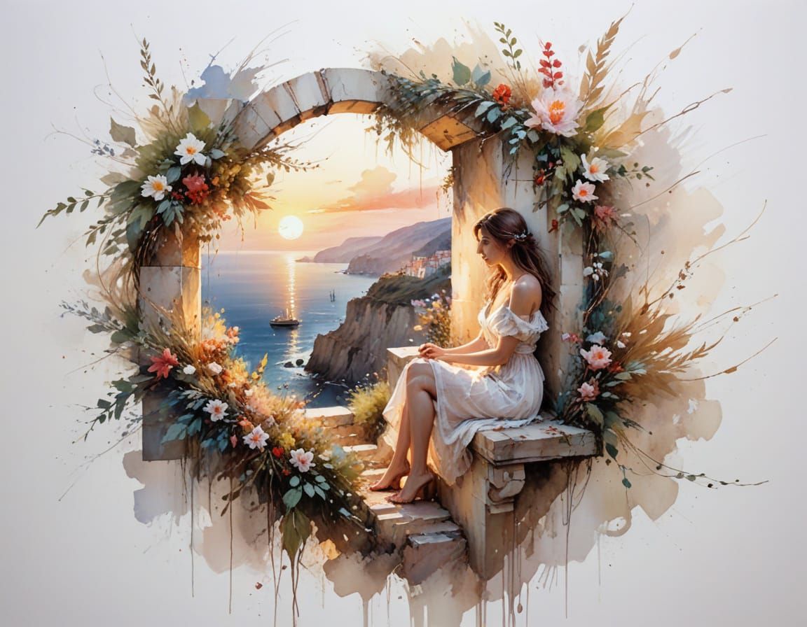 Sun-Drenched Impressionist Mediterranean Coastal Village