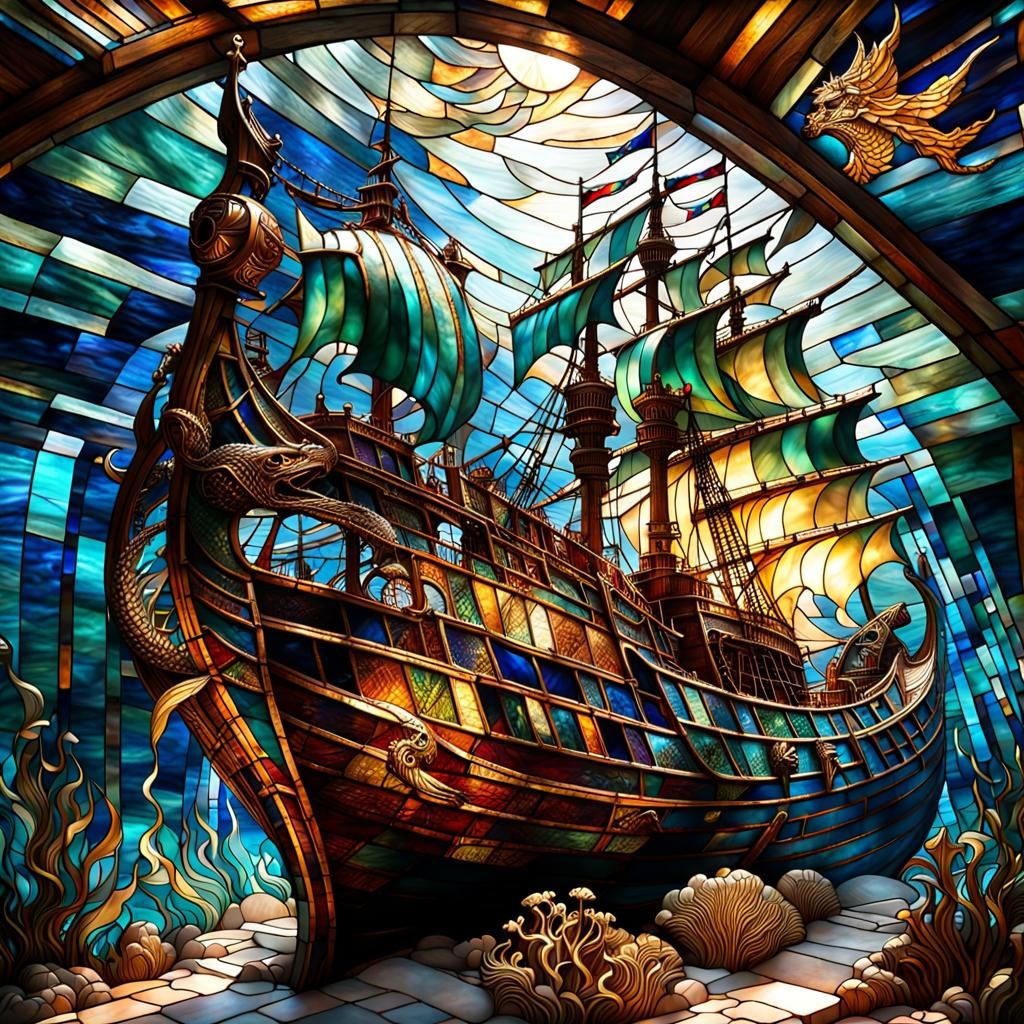 Stained glass window of Shipwreck