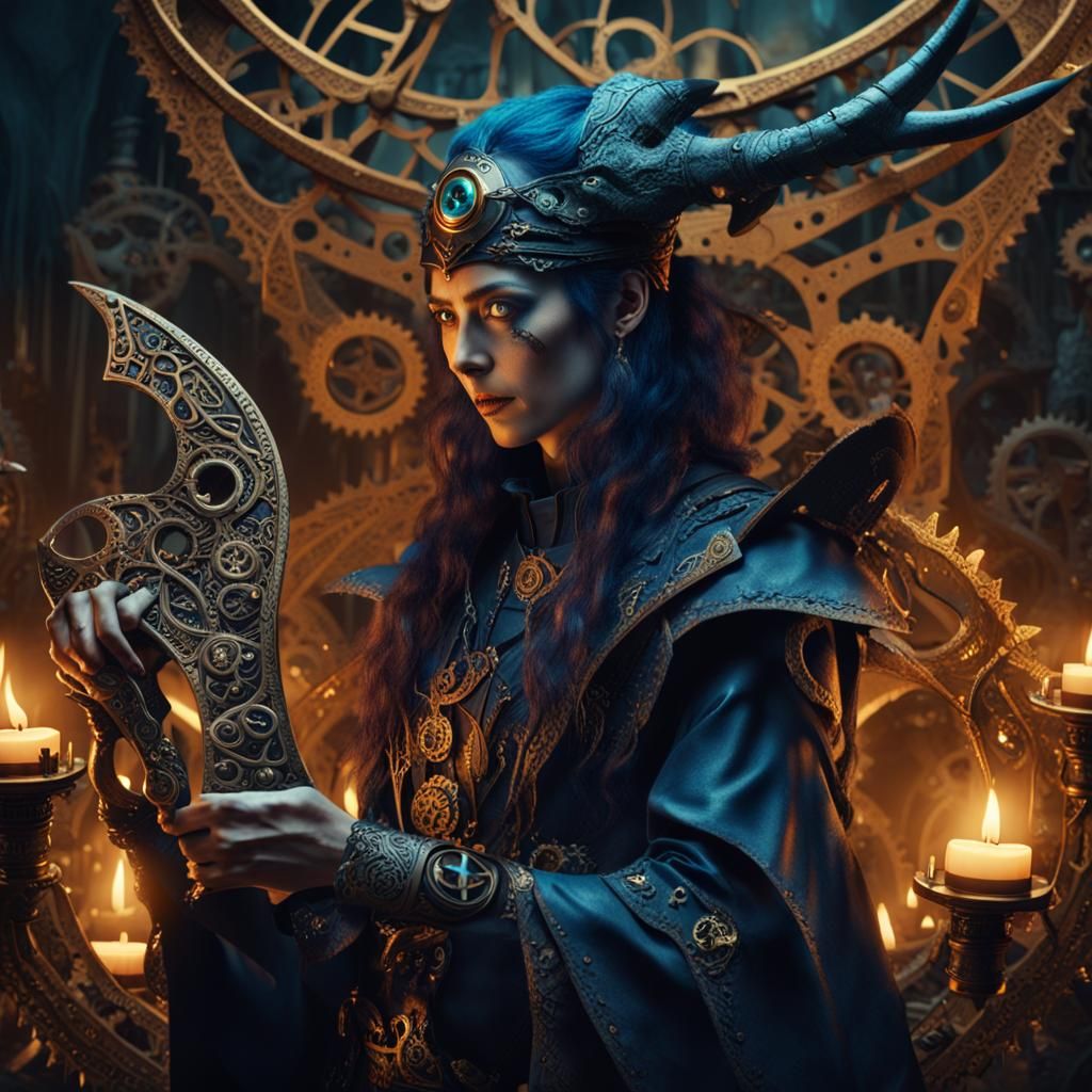 Steampunk Witch Assassin Holds Fearsome Magical Boomerang