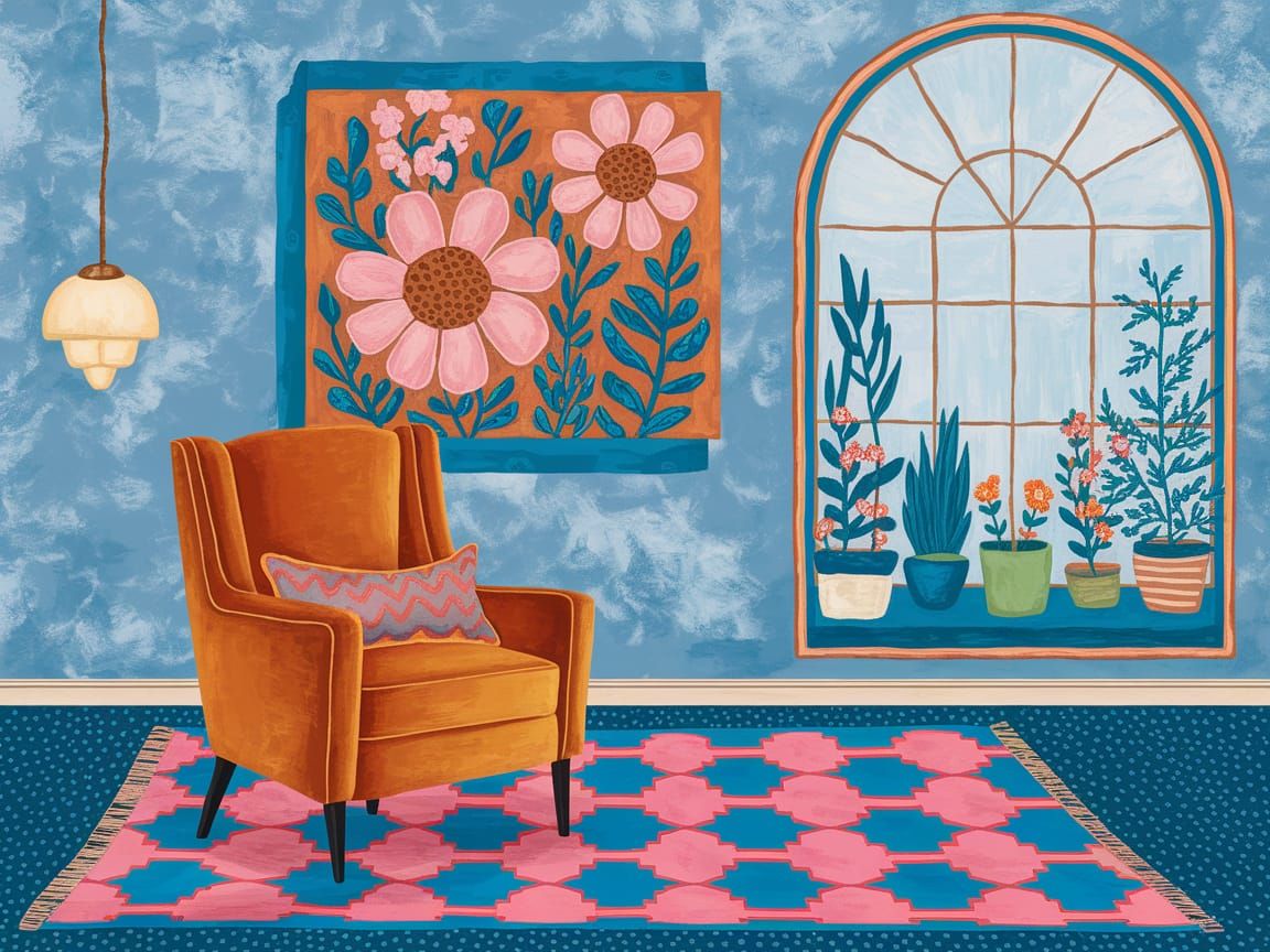 Colorful Room with Orange Chair in Whimsical Style