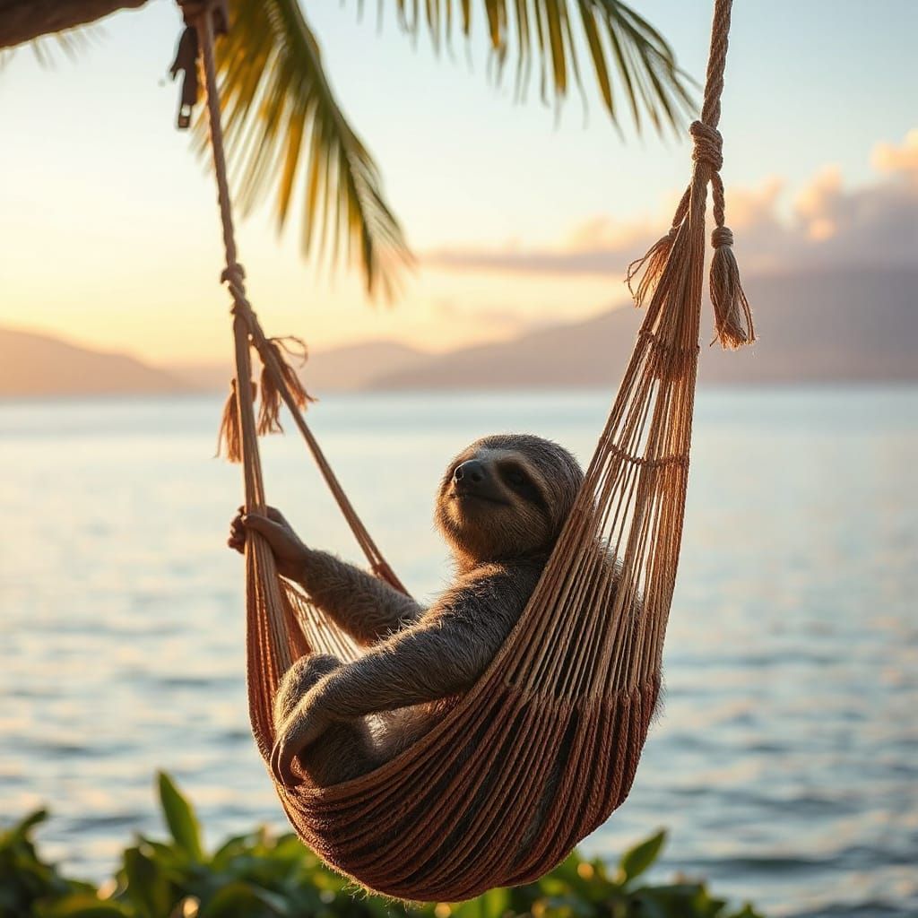 Sloths in Sunset Hammocks in Vibrant Digital Art