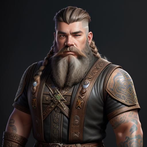 Detailed Portrait of Dwarven Druid with Braided Beard