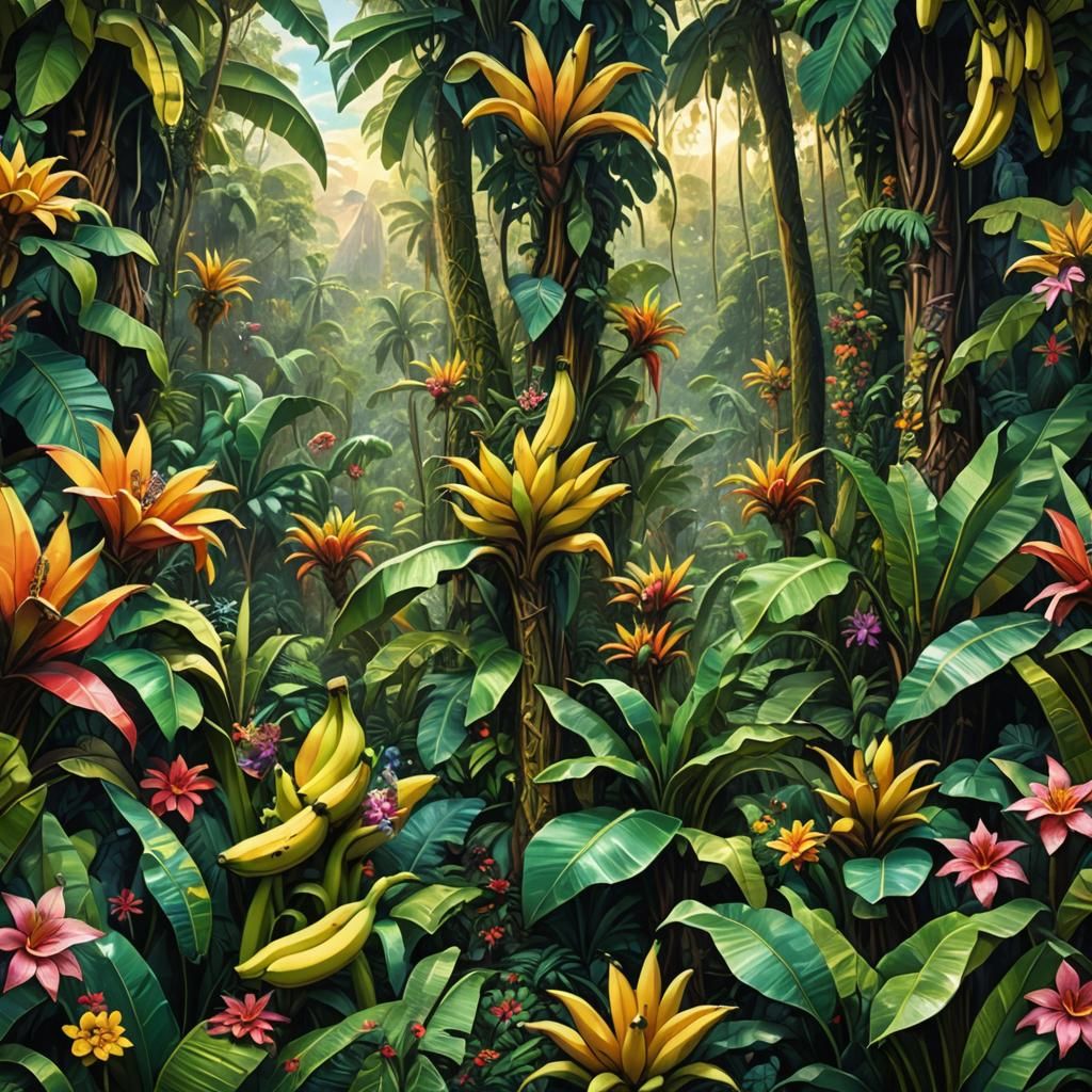 Mosaic Bananas in Costa Rican Jungle