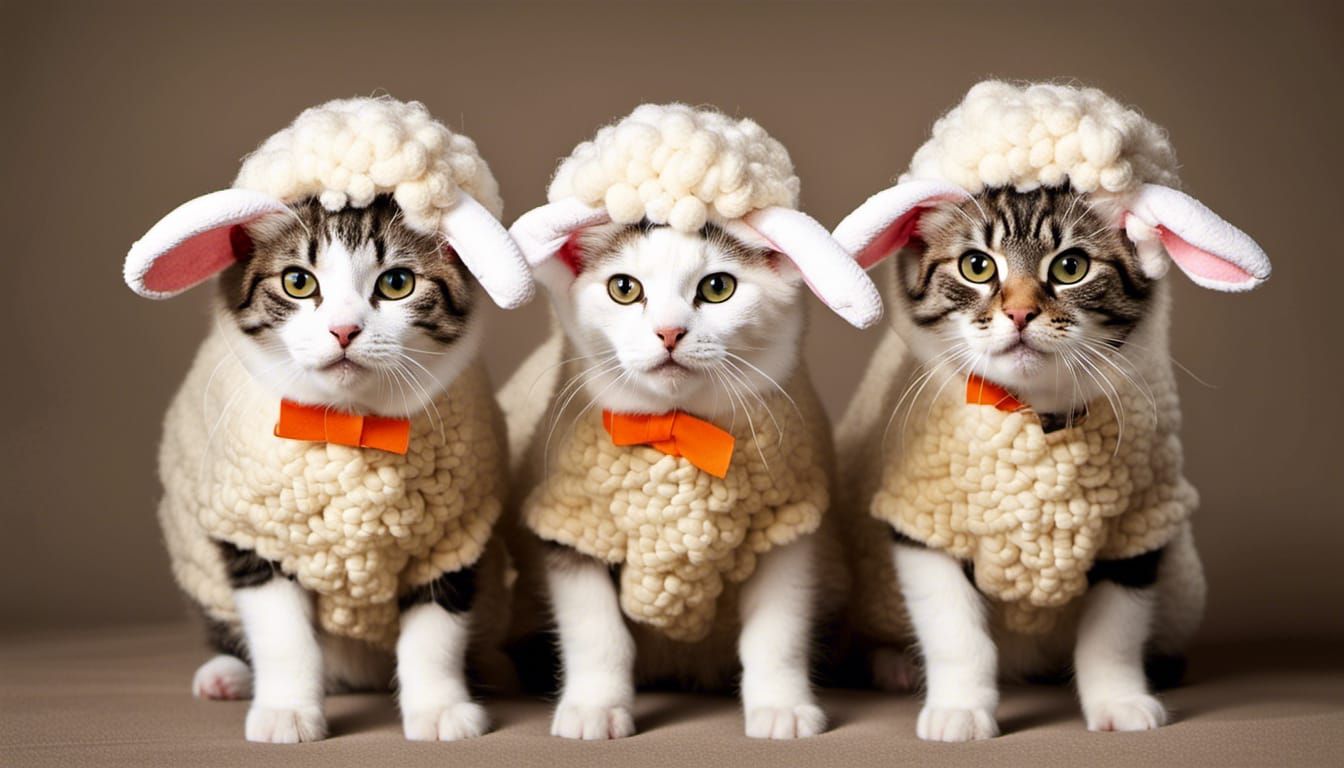Twin Cats in Sheep Costumes for Halloween