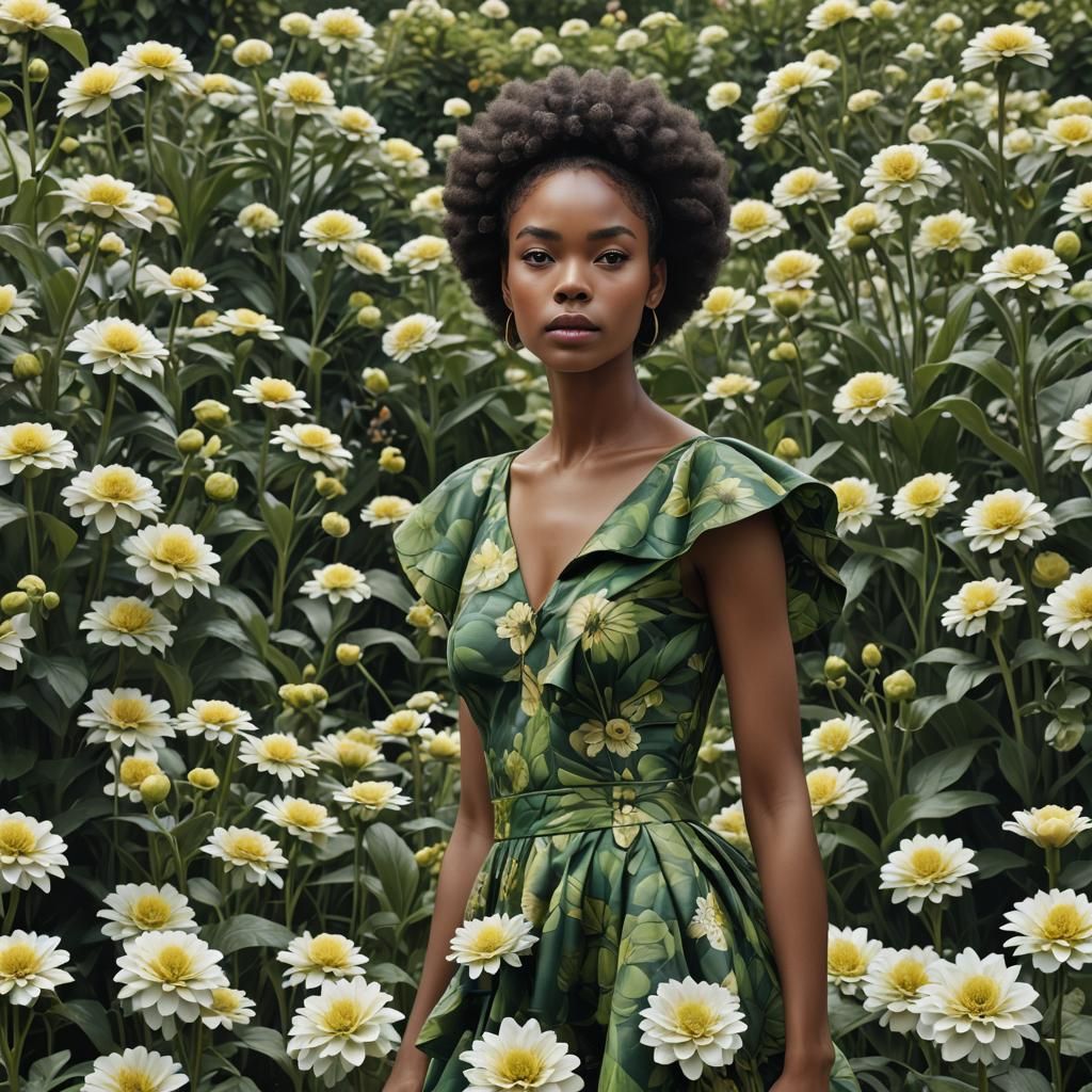 Hyperrealistic Emerald Waterfall Fashion Model in 32K