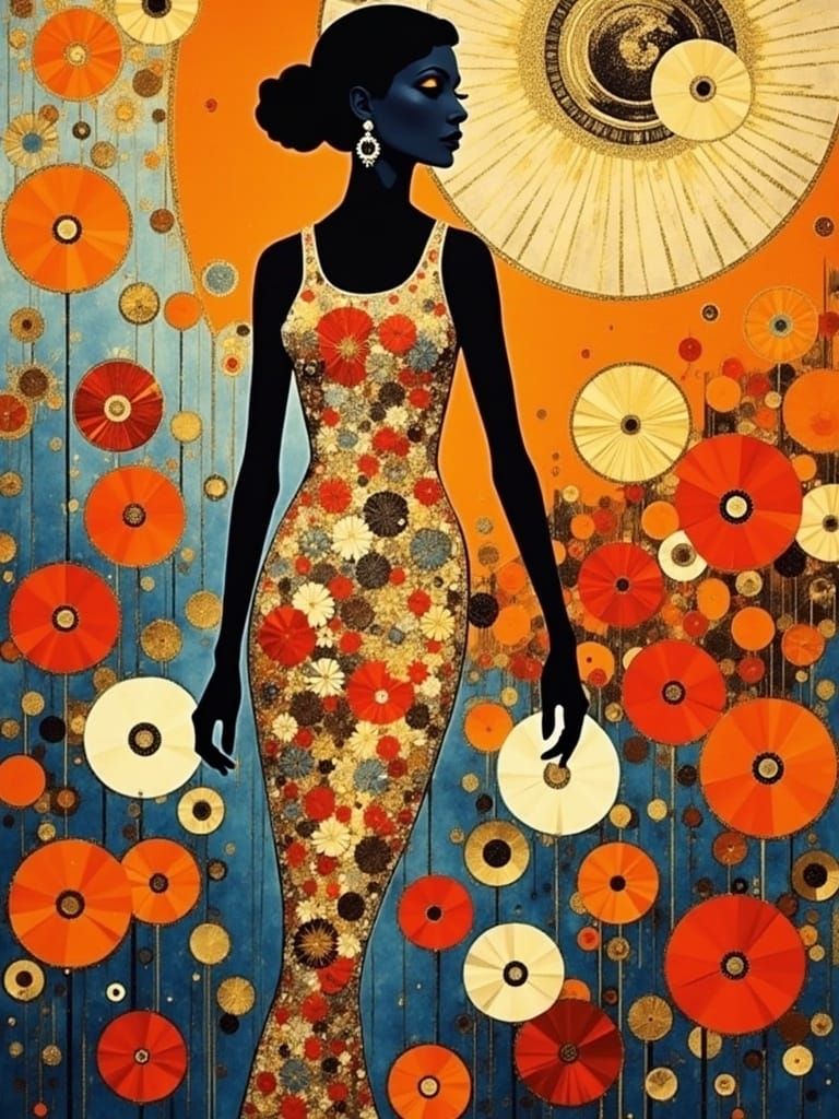 Golden Woman Swirling in Ecstatic Dance, as Inspired by Gust...