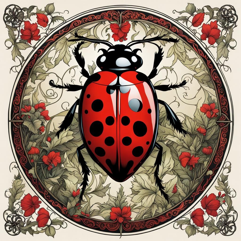 Fairytale Ladybug in Anime Arthur Rackham Style