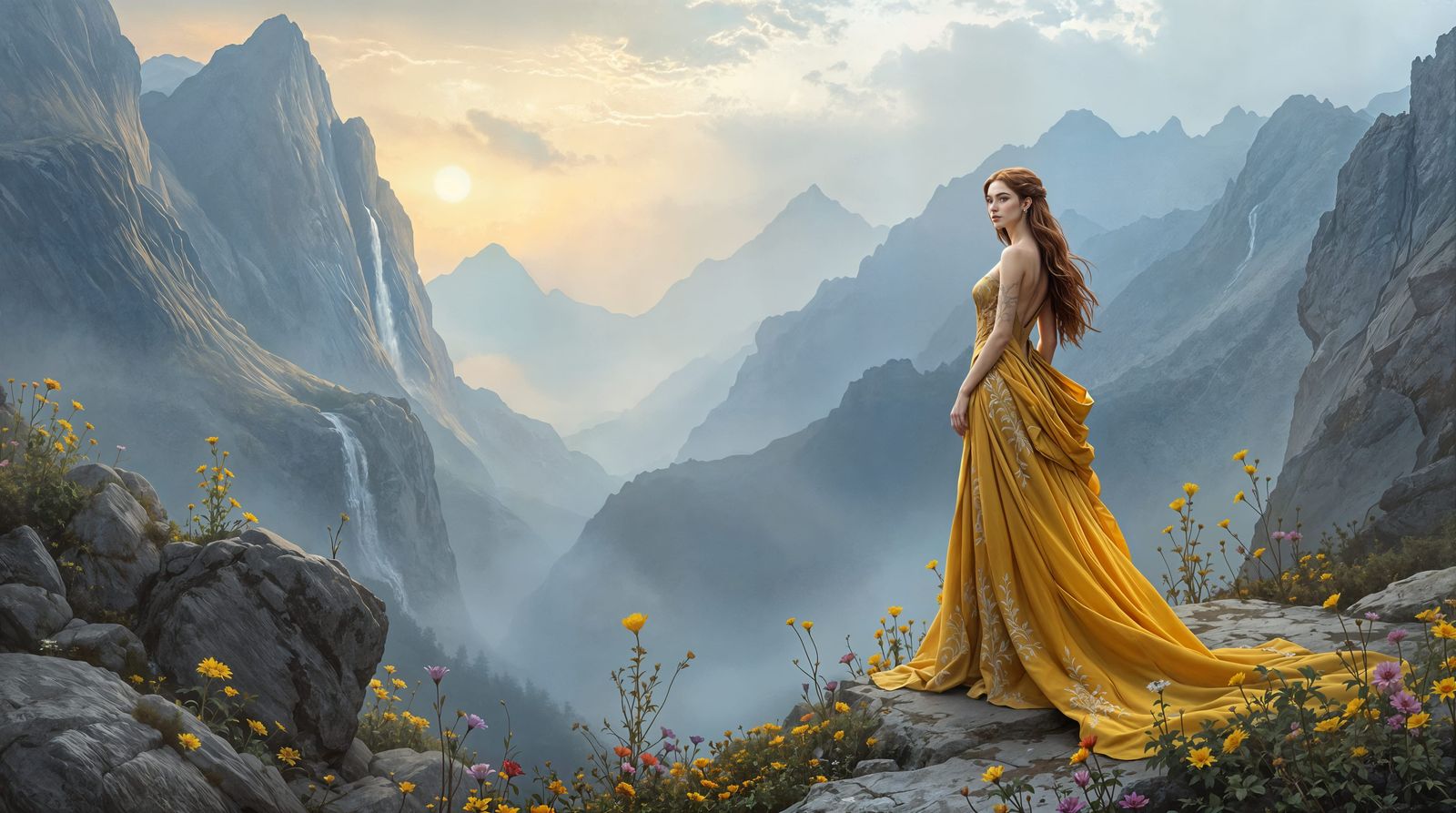 Surrealistic Masterpiece of Elegant Woman in Mustard-Yellow ...