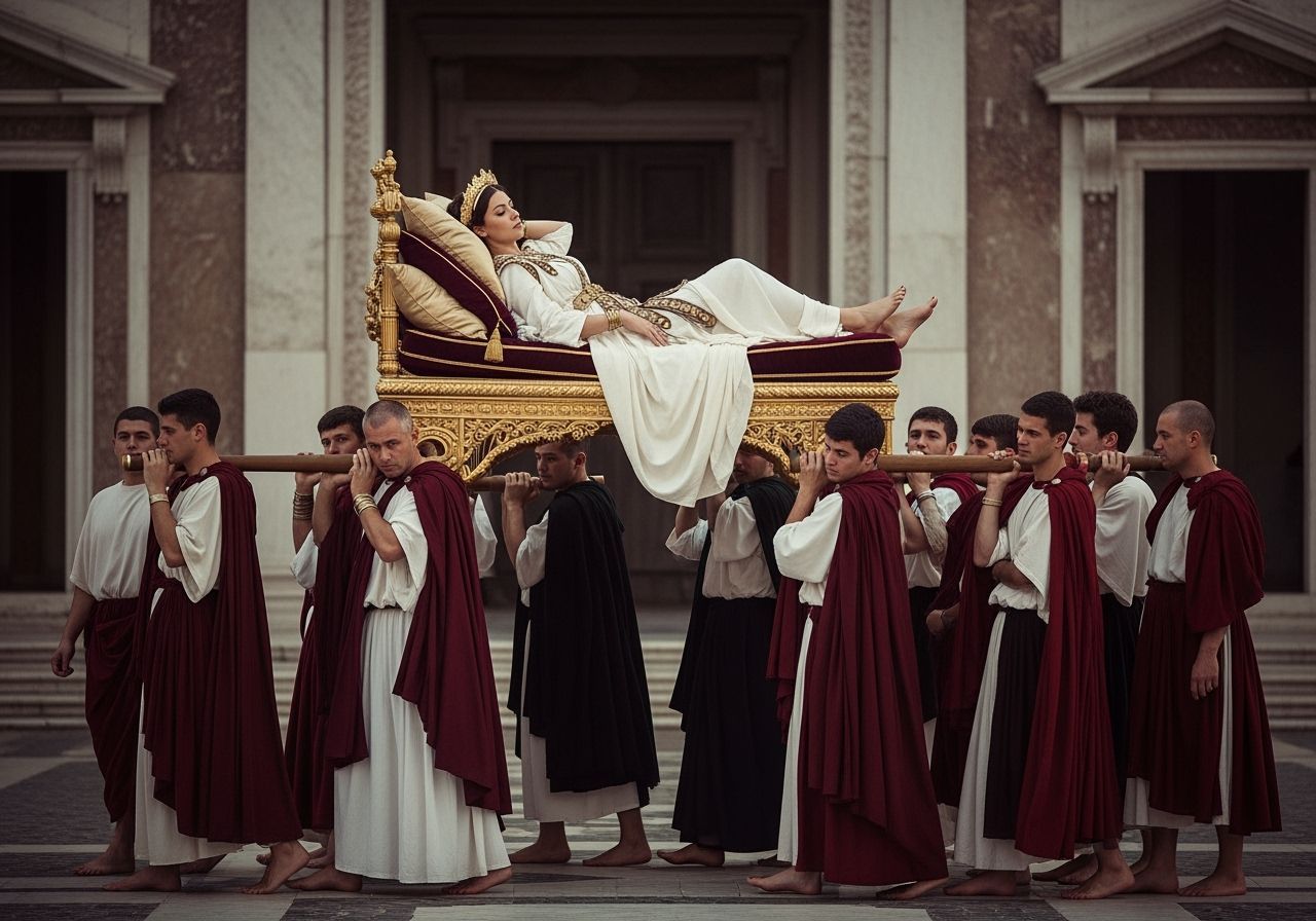 Elegant Roman Empress on Gold Litter, Professional Photograp...
