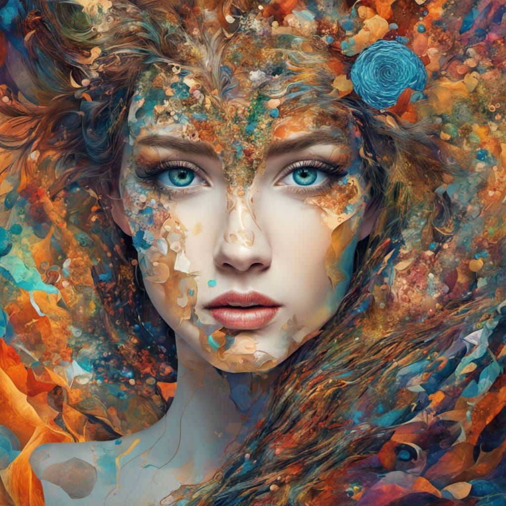 Colorful Collage of a Beautiful Woman's Face