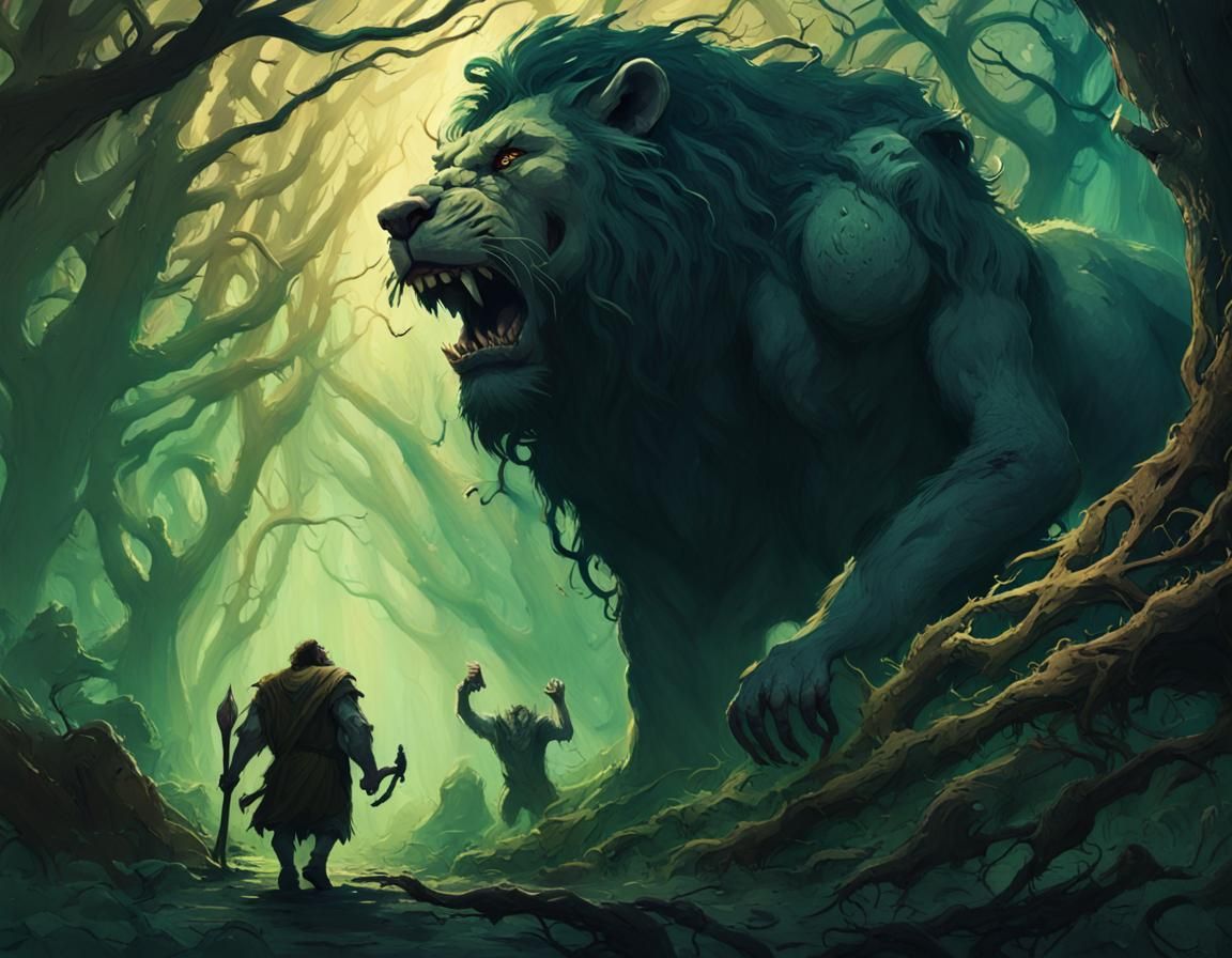 Hunter Fleeing Through Mystical Forest, Dark Fantasy Art