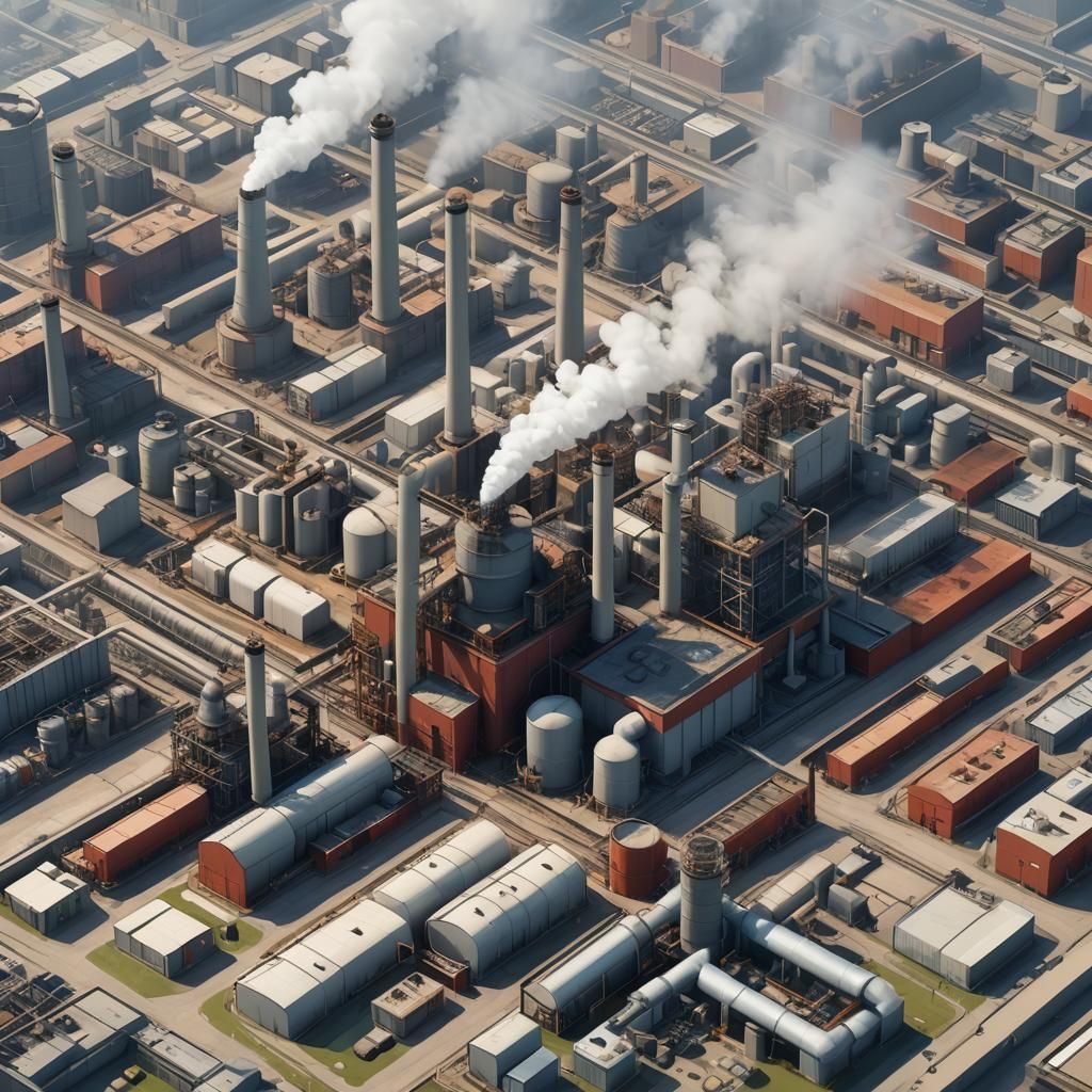 Industrial Heat Waste: Cinematic Factory Scene