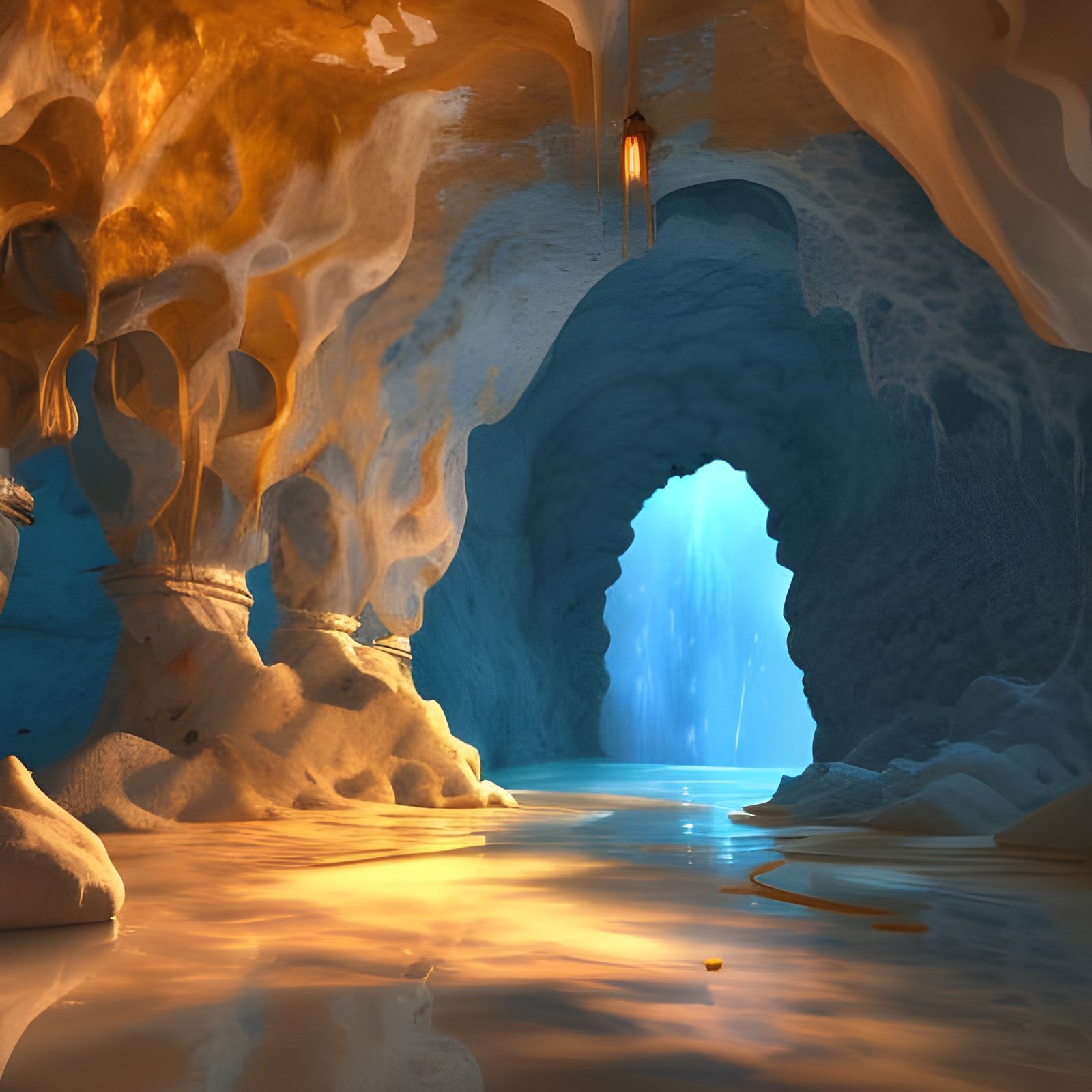 Detailed White Marble Cave with Underground Water