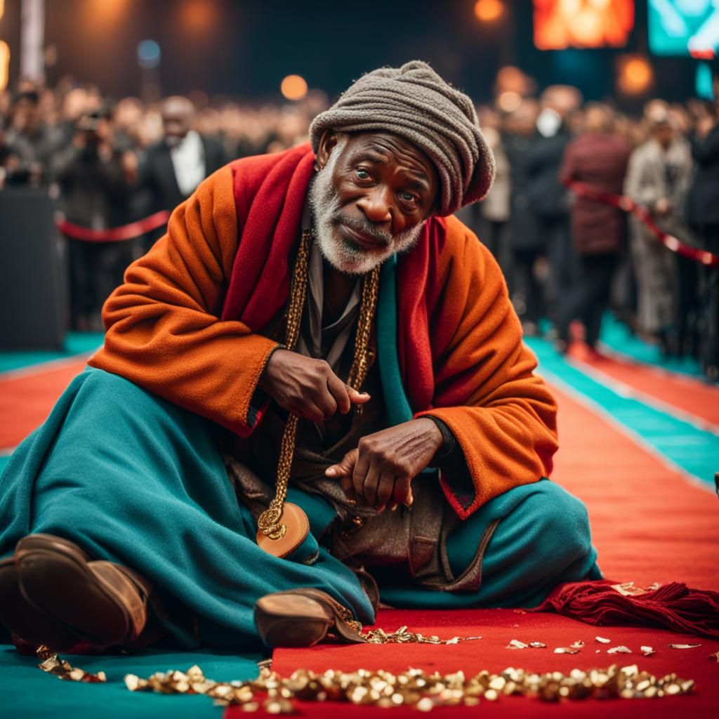 Beggar on Red Carpet at Awards Ceremony