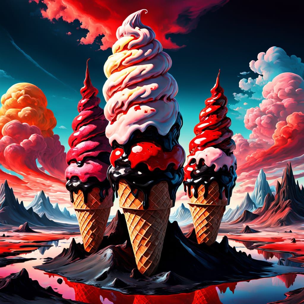 Surreal Landscape with Ice Cream Cones, Digital Art
