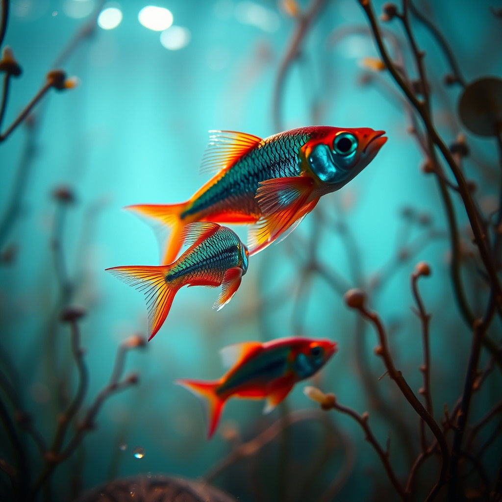 Neon Tetra Fish in Hyperrealistic Aquatic Scene
