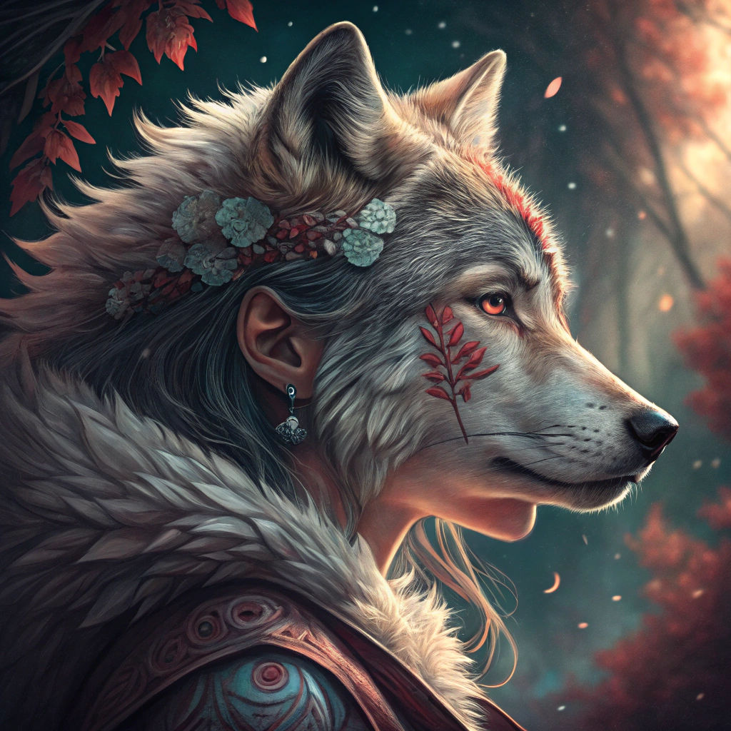 A woman mutated into a wolf , perfect symmetry