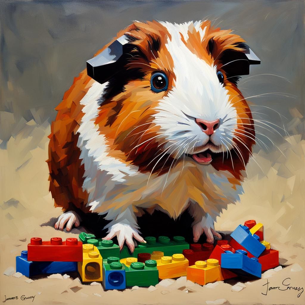 Guinea Pig and Lego: Oil Painting