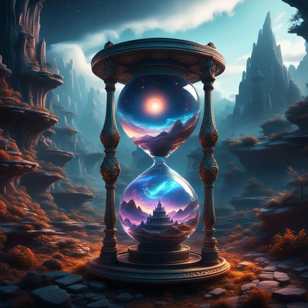 Epic Hourglass in Cosmic Digital Matte Painting
