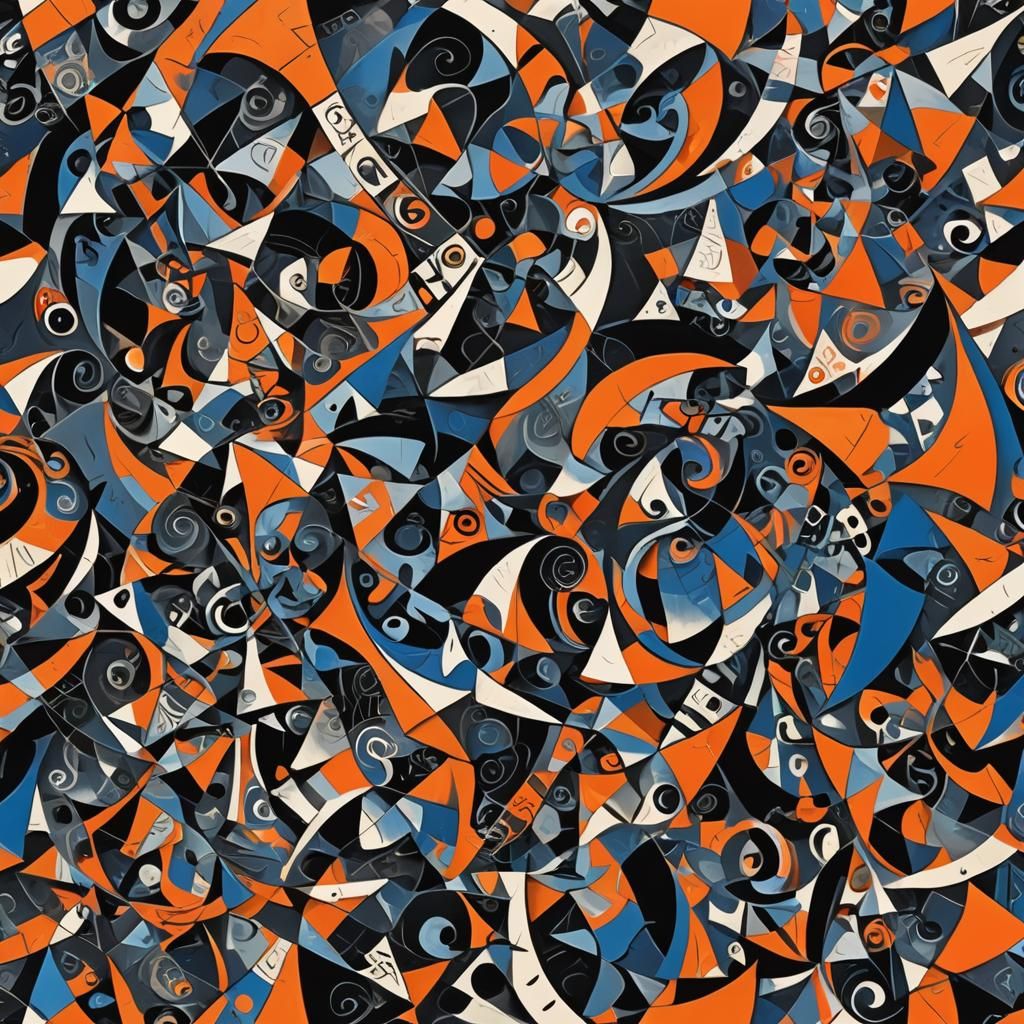 Cubist Dreamscape: Black and Orange Shapes in Abstract