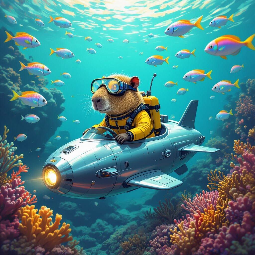 Capybara Submarine Adventure in Dreamlike Colors