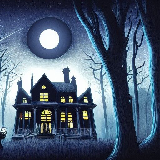 Haunted Mansion in Romanticist Poster Art Style