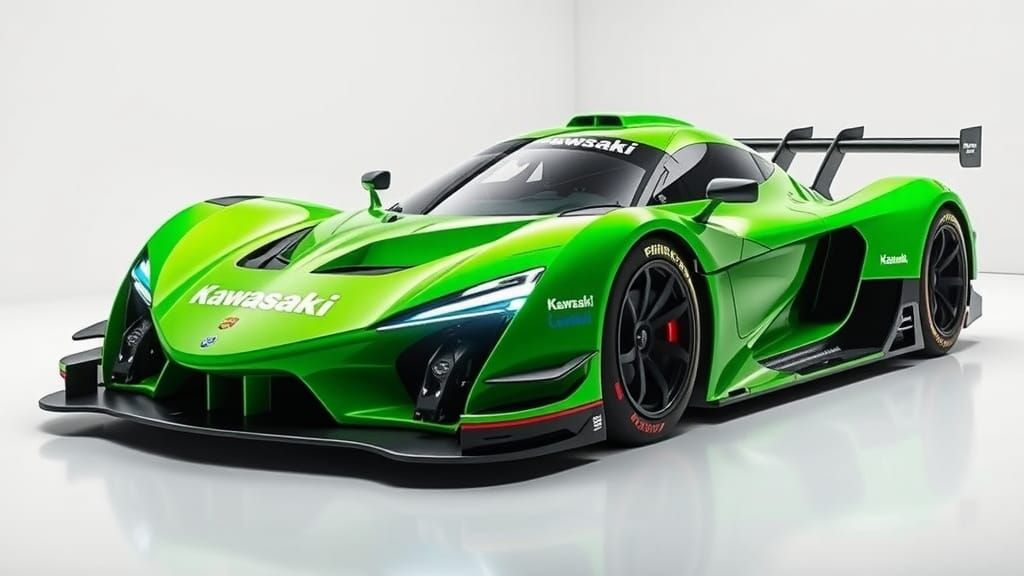 Futuristic Green Kawasaki Race Car in Cyberpunk Style