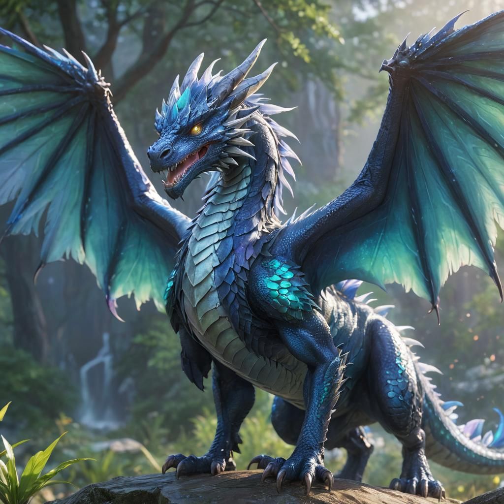 Shimmering Blue Dragon in Anime Style