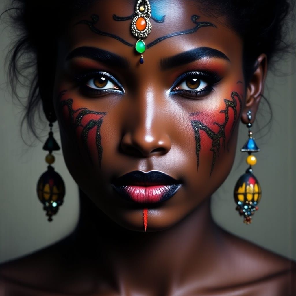 Tribal Face Markings: Dark Woman Portrait