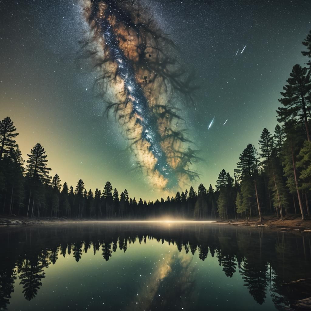 Serene Galaxy Reflection on Lake at Night