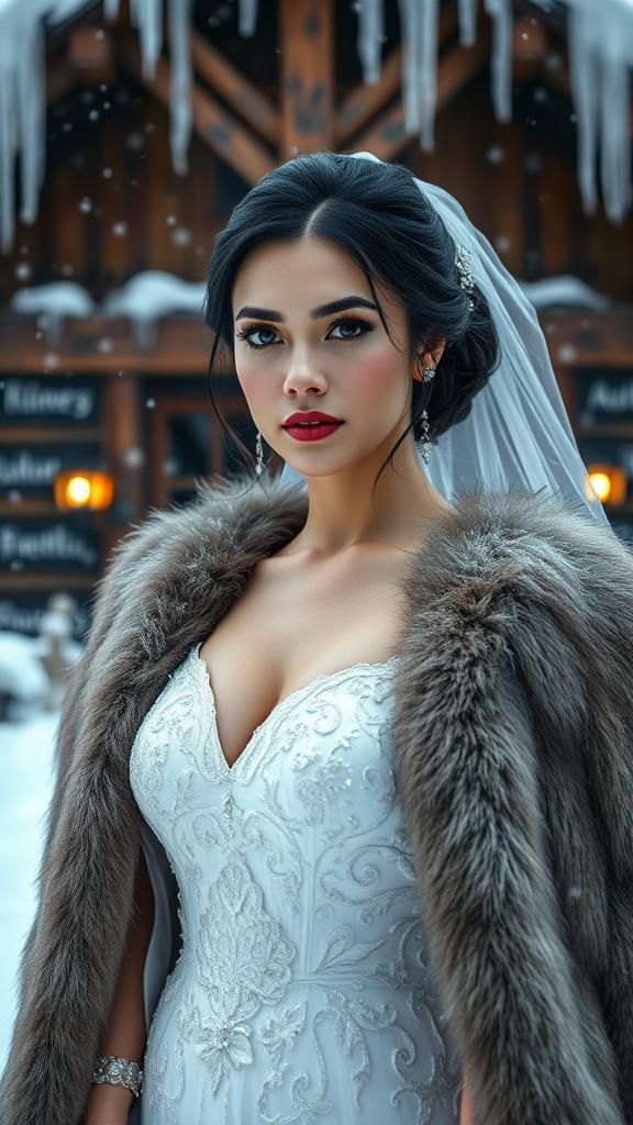 Winter Bride Portrait in Film Noir Style