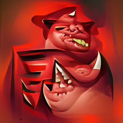 Red Demon Portrait in Art Deco Style