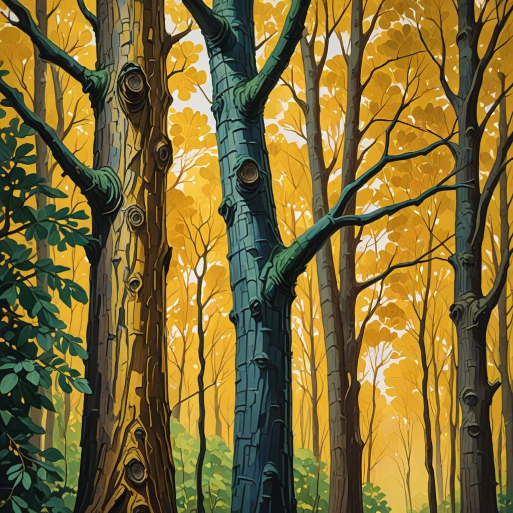 Golden Nectar Emanates from Trees in a Vibrant Impressionist...