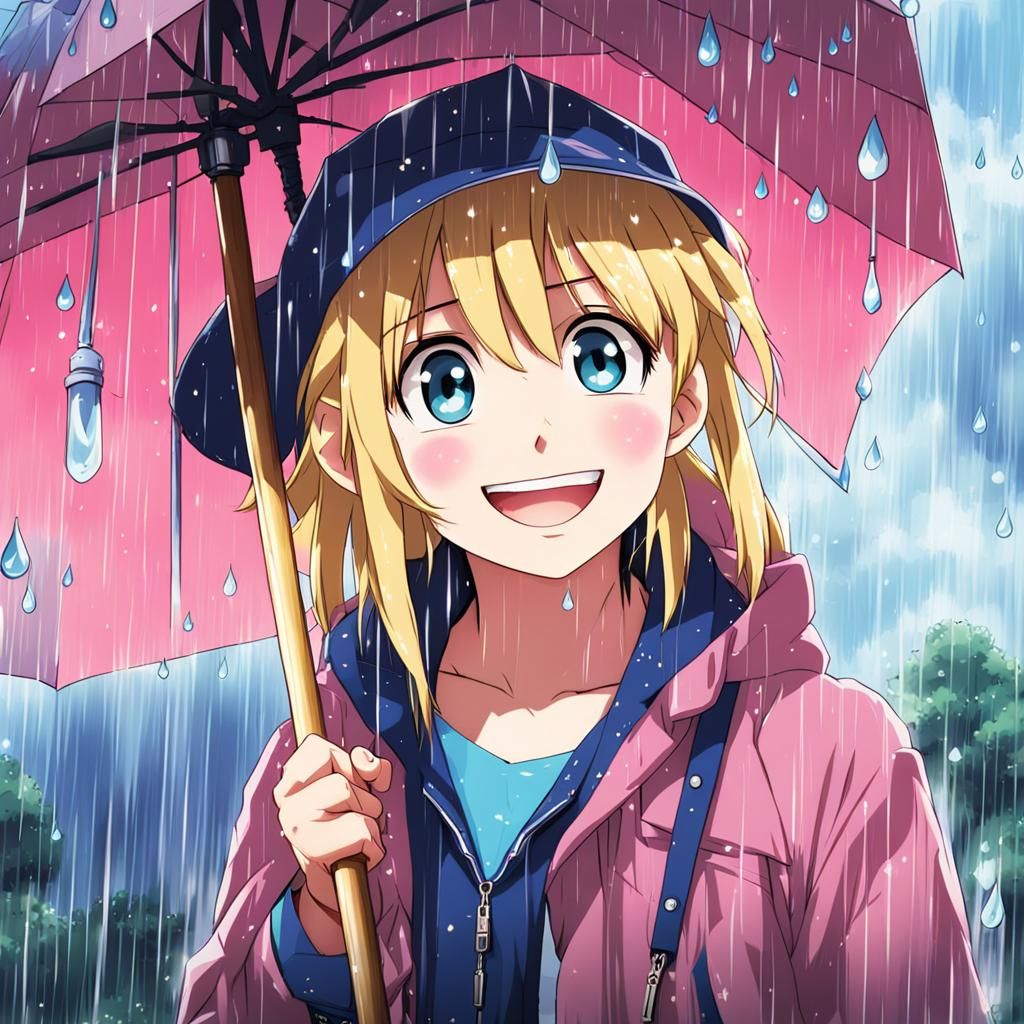 Anime Girl Smiling in the Rain: Manga Key Visual