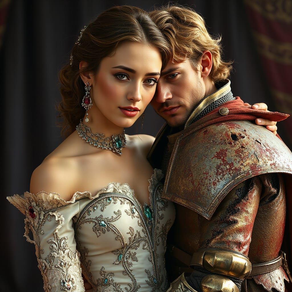 Princess and Knight Embrace: Conceptual Art