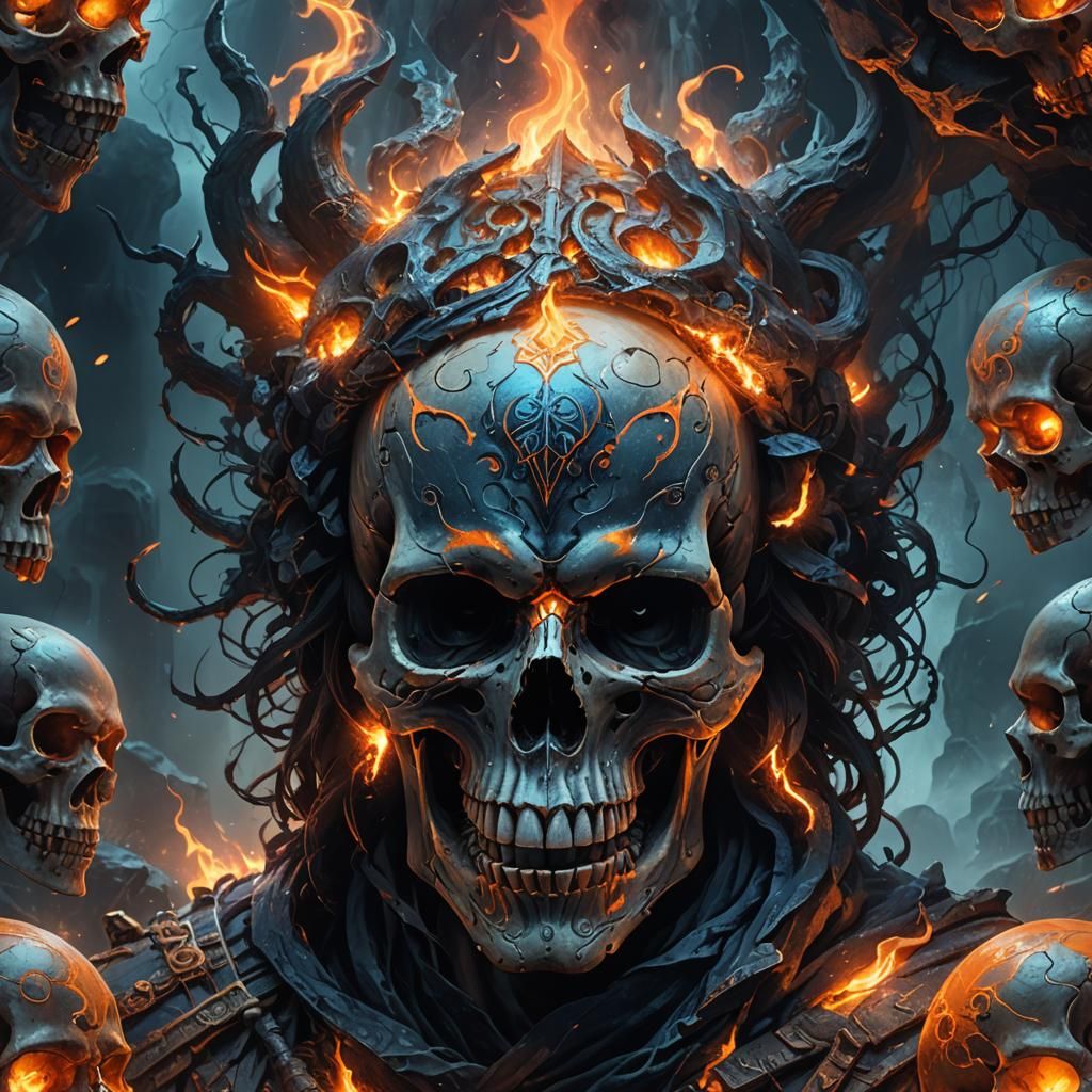 Angry Skull in Mystical Dark Fantasy Environment